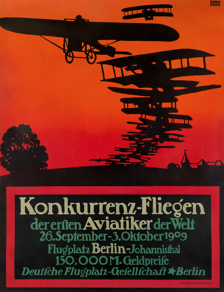 LUCIAN BERNHARD (1883-1972). KONKURRENZ - FLIEGEN / AVIATIKER. 1909. 45x34 inches, 115x87 cm. Hollerbaum & Schmidt, Berlin.